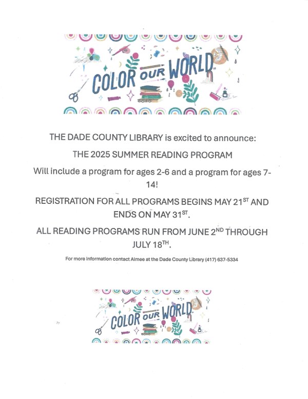A flier stating that sign up for the 2025 Summer Reading Program will be between May 21 and May 31.